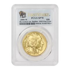 2008-W $50 Gold Buffalo PCGS SP70 FS Bison Label Obverse